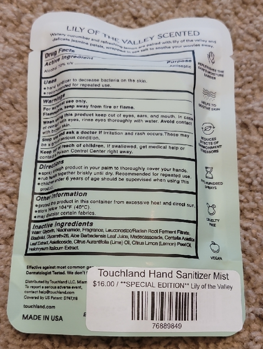 Touchland Gentle Mist Lily of the Valley Hand Sanitizer Spray - Picture 2 of 3